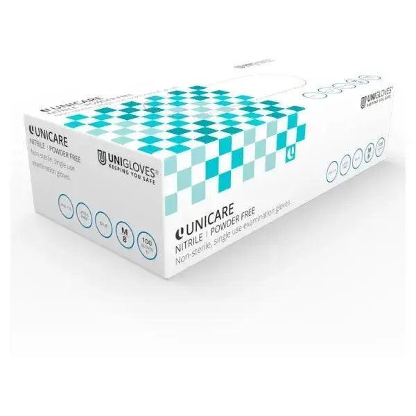 Unicare 100 Blue Nitrile Powder Free Gloves Medium