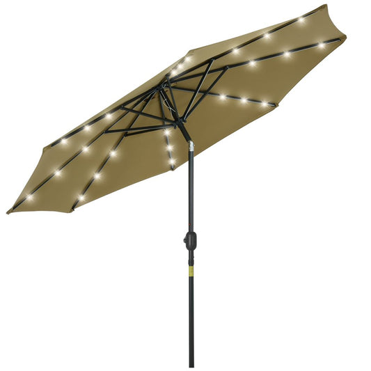 Outsunny  24 LED Solar Powered Parasol Umbrella-Brown  Brown 2.7m x 2.7m x 2.4m