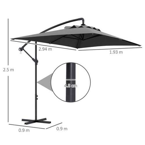 Outsunny 3 m Cantilever Parasol with Cross Base, Crank Handle, 6 Ribs, Grey