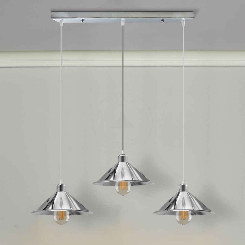 3 Head Rectangle Base Industrial Vintage Ceiling Pendant Light Shade Hanging Lamp