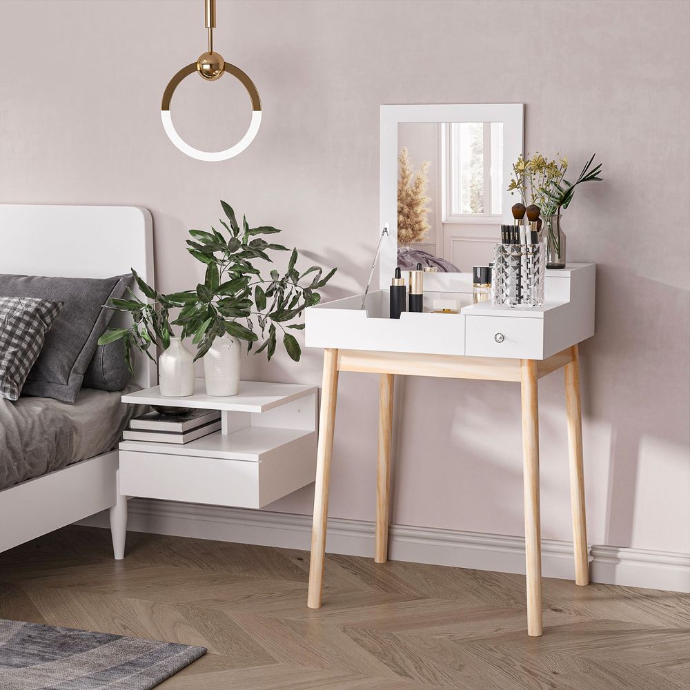 HOMCOM Dressing Table Desk Flip-up Mirror Multi-Purpose Large Space 2 Drawers Modern - White