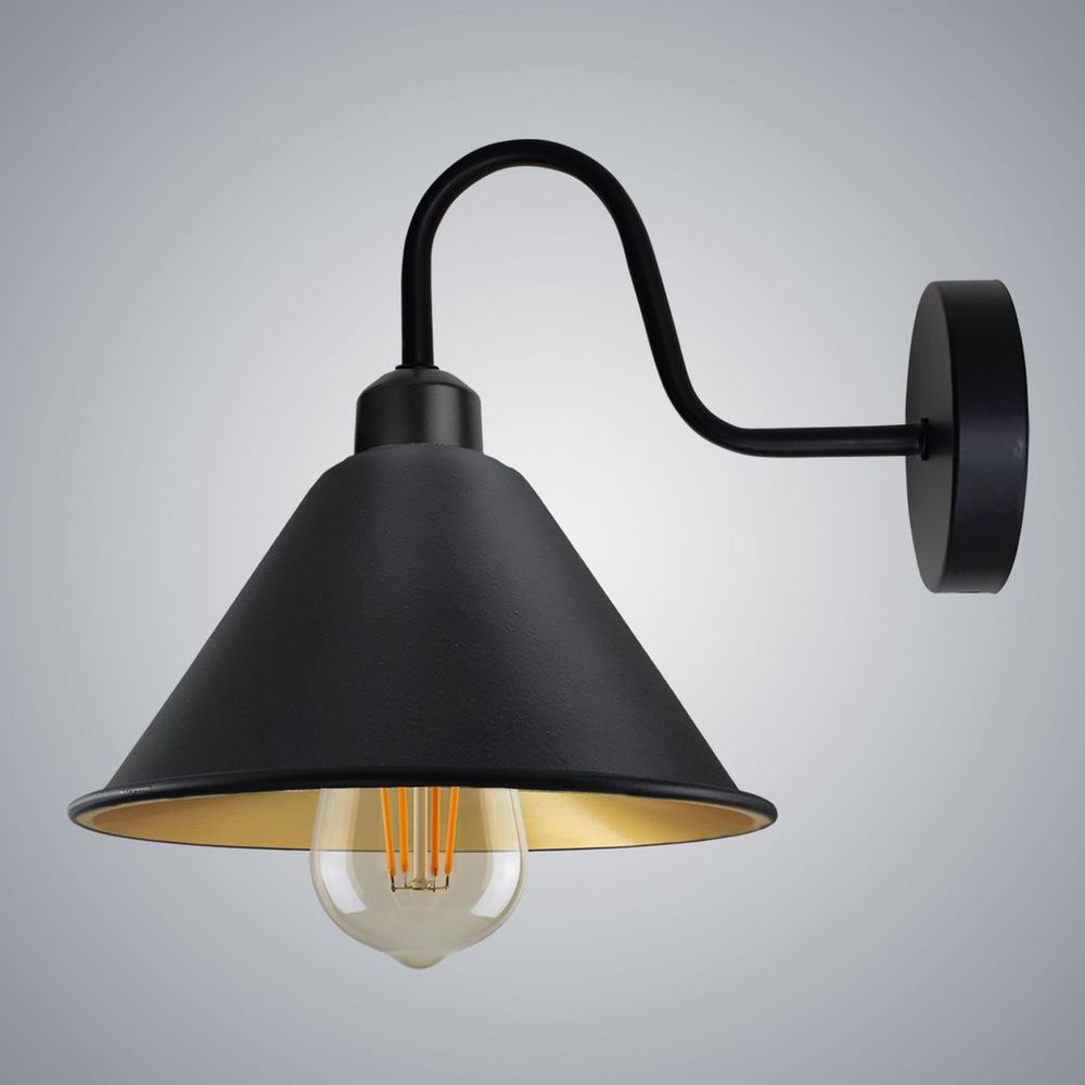 Vintage Black Wall Sconce | E27 Socket Cone-Shaped Shade | Dimmable | Rustic Wall Light Fixture | Hardwired | 3-Year Warranty