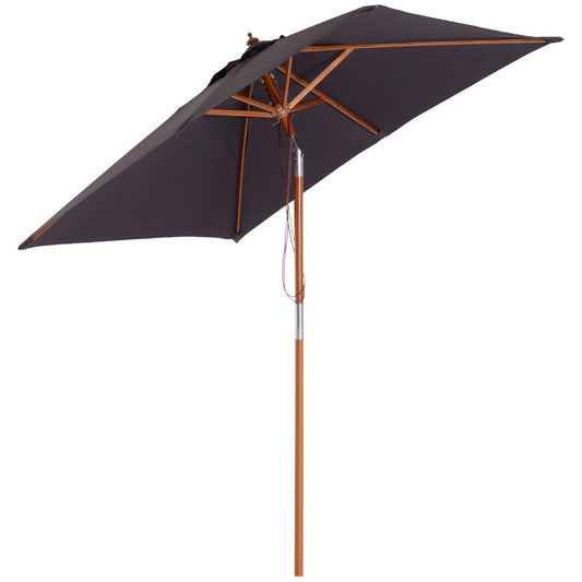 Outsunny  2m x 1.5m Tilt Mechanism Bamboo Wooden Frame Parasol Deep Grey Deep Grey 200cm x 150cm x 230cm