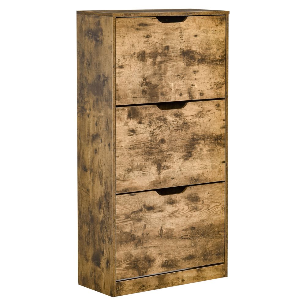HOMCOM Industrial Shoe Cabinet with 3 Flip Drawers, Narrow Shoe Storage Cabinet for 18 Pairs, Freestanding Slim Shoe Storage Organiser for Entryway, Hallway, Rustic Brown