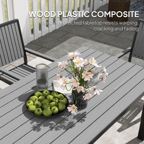 Outsunny 6 Seater Aluminium Garden Dining Set with Stackable Chairs, Grey
