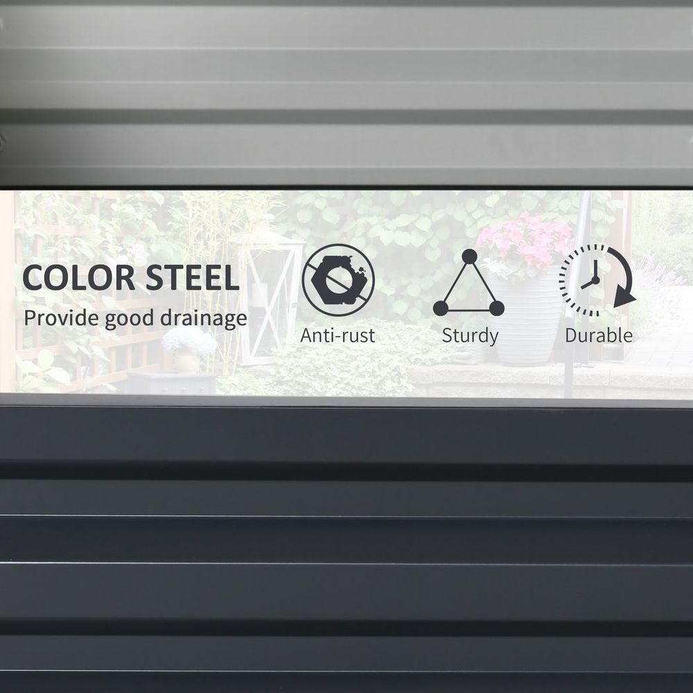 Raised Garden Bed Steel Planter Growing Box for Vegetables Flowers Grey