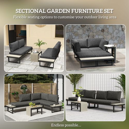 Outsunny 4 Seater L Shaped Aluminium Garden Furniture Set with Coffee Table