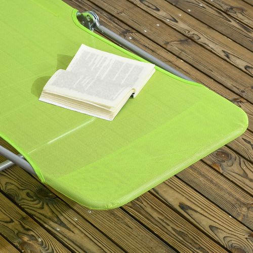 Outsunny 2 Piece Folding Sun Loungers with Adjustable Backrest, Pillow, Green