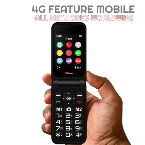 TTfone Red TT760 Flip 4G Mobile with USB C Cable, Vodafone SIM
