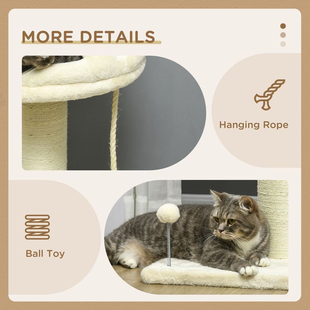 Premium Indoor Cat Tree - Sisal Scratching Post, Spacious Kitten Bed - Cream