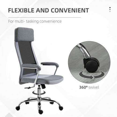 Office Chair Mesh High Back Swivel Task Home Desk Chair w/ Arm, Grey Vinsetto