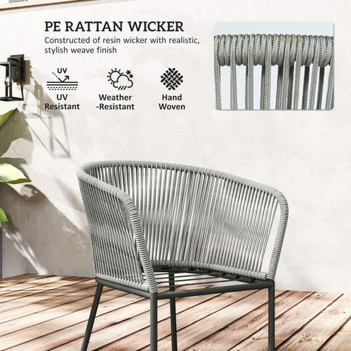Outsunny 6 Seater Rattan Dining Set with Acacia Wood Table Top Seat Cushions