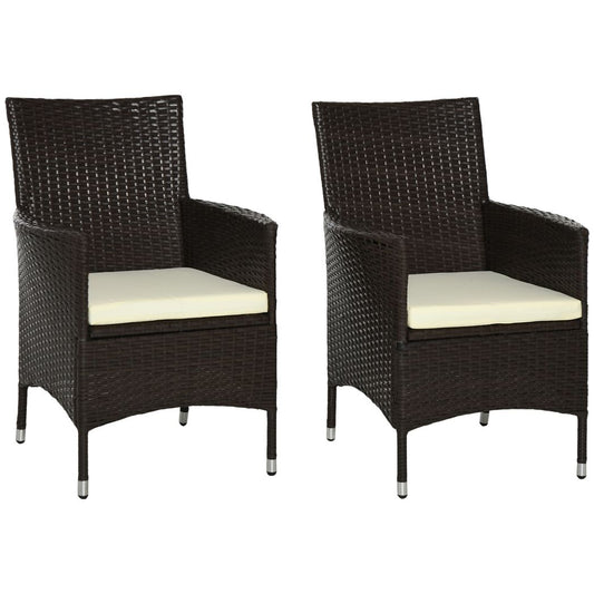 Outsunny  2 PC Rattan Chairs Set-Dark Coffee Brown 60cm x 58.5cm x 89cm