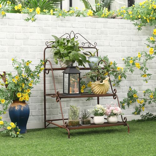 3 Tier Stair Style Metal Plant Stand, Flower Pot Holder Display Shelf