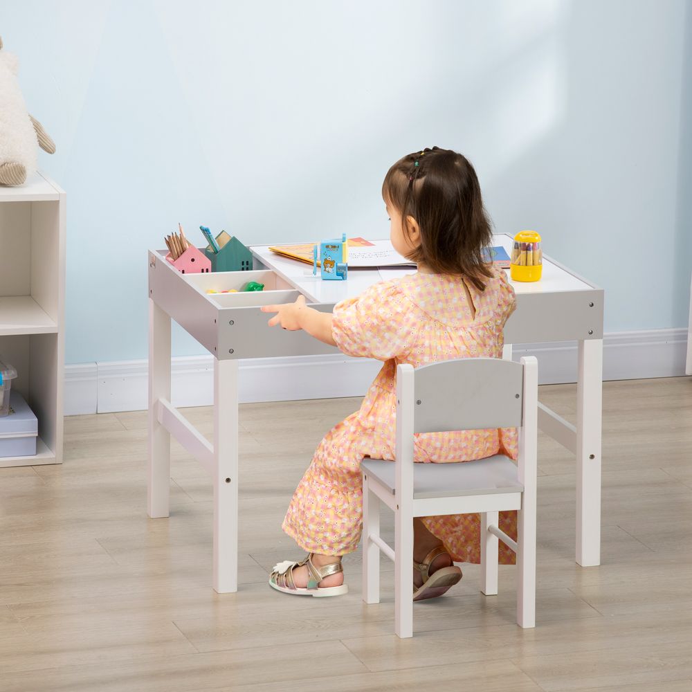 HOMCOM 2 in 1 kids Table and Chair Set, Children Activity Play Table for Bricks Toddler Furniture with Storage Space, Grey