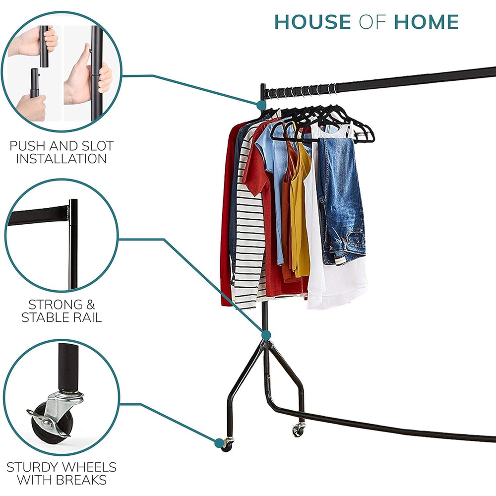 Superior Quality 4FT x 5FT Black Clothes Rail - Heavy Duty & Easy to Assemble - Extra Hanging Space