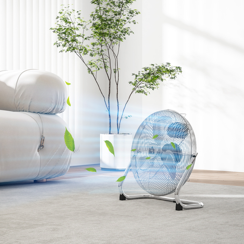 HOMCOM Metal Floor Fan with 3 Speeds & Adjustable Tilt, Silver Tone