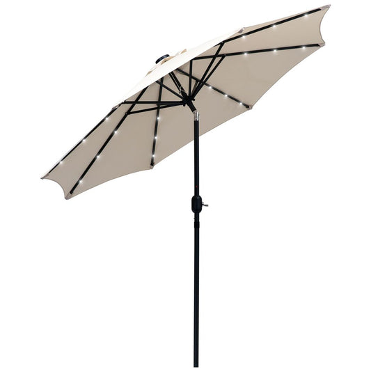 Outsunny  24 LED Solar Powered Parasol Umbrella-Creamy White Cream 2.7m x 2.7m x 2.4m