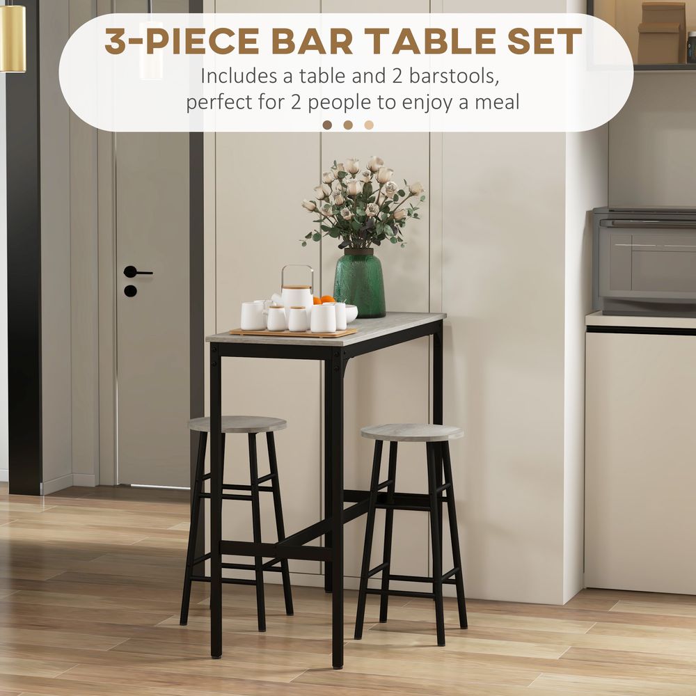 HOMCOM Industrial 3-Piece Bar Set, Grey - Perfect for Small Spaces, Professional Quality
