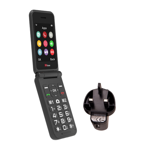 TTfone Black TT760 with Mains Charger, Three Pay As You Go