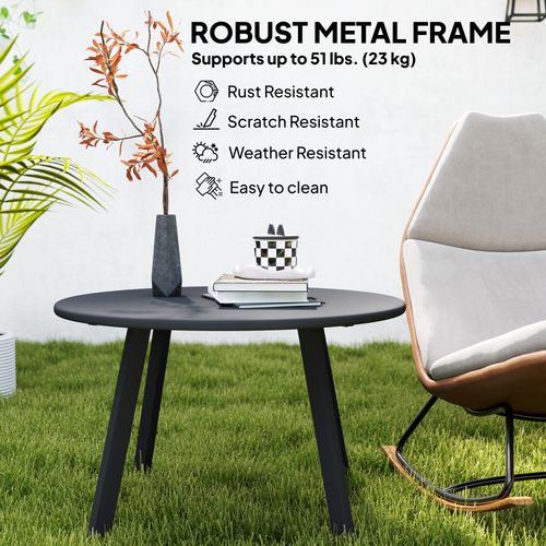 Outsunny 70cm Round Coffee Table with Non-Slip Foot Pads, Black