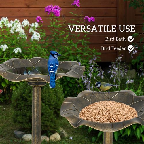Outsunny Bird Bath for Garden, Birdbath with Lotus Leaf Basin, Bronze Tone