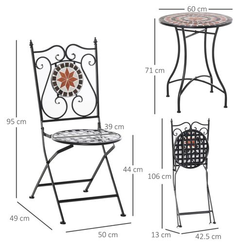 Outsunny 3PCs Garden Set 1 Ceramic Tile Round Table and 2 Foldable Chairs