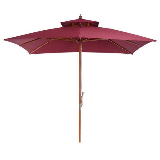 Outsunny  3m Patio Umbrella Bamboo Umbrella Parasol-Wine Red Red Wine 3m x 3m x 2.97m