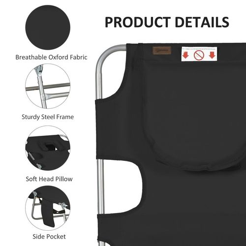Patio Foldable Sun Lounger 5 Level Adjustable Reclining Chair Black