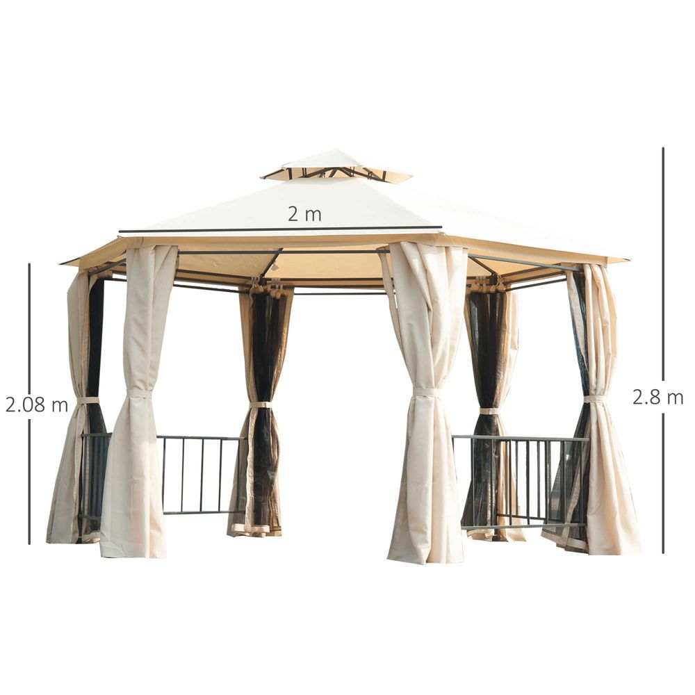Outsunny Hexagon Gazebo Patio Party Tent | Outdoor Garden Shelter | 2 Tier Roof & Side Panel