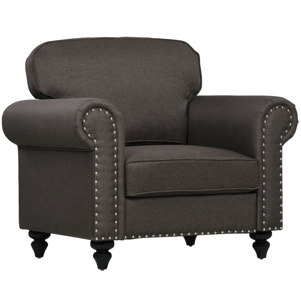 HOMCOM Mid-Century Armchair Upholstered Accent Chair w/ Wood Frame, Brown
