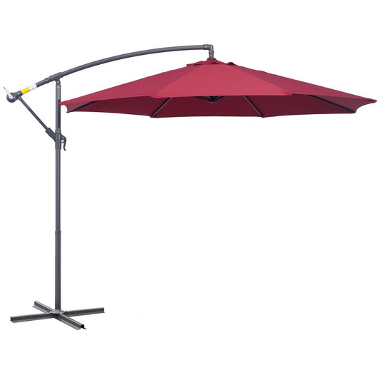 Outsunny  3m Banana Hanging Umbrella Garden Parasol-Red Red Wine 300cm x 300cm x 260cm