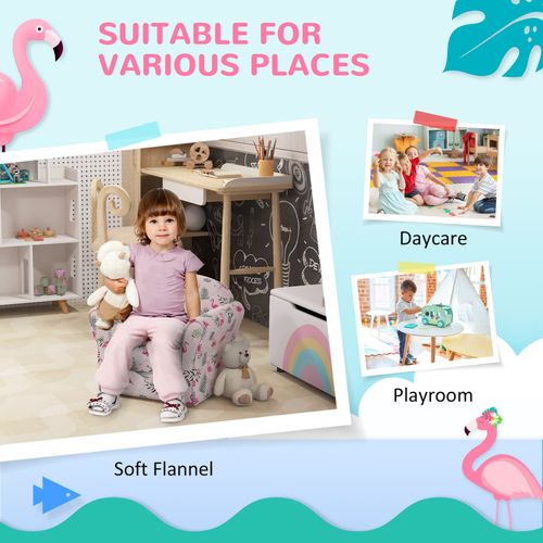 AIYAPLAY Kids Sofa Chair, Toddler Armchair with Flamingo Design, Wooden Frame, Upholstered Toddler Chair for Bedroom, Playroom, Kids Room, Pink