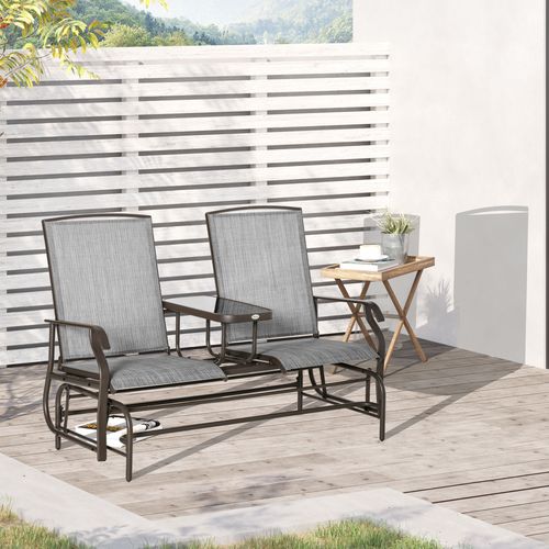 2 Seater Metal Double Swing Chair Glider Rocking Chair Seat With Table Grey