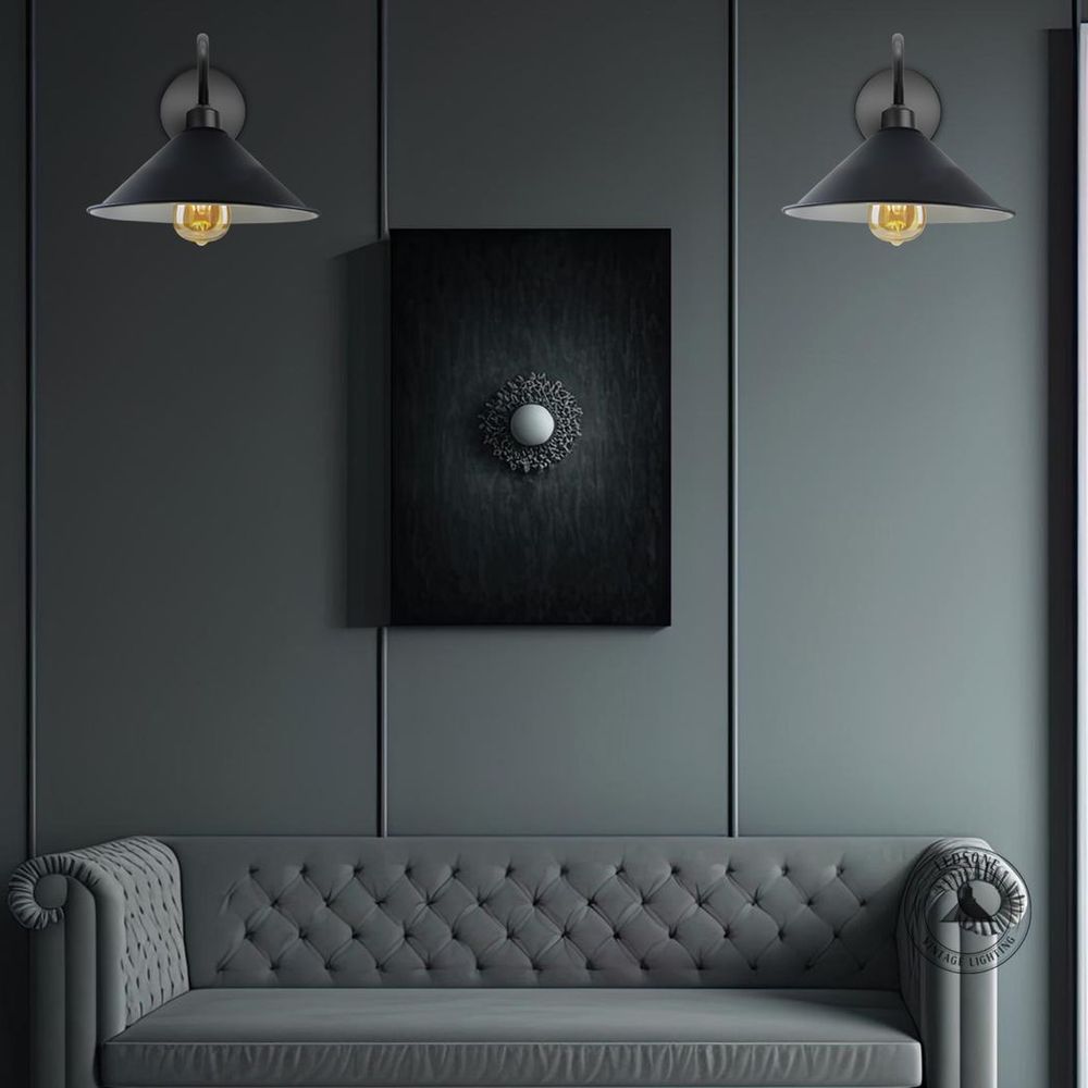 Vintage Black Wall Light Fixture, E27 Base Swan Neck Cone Shape Shade - High Quality, Dimmable - Perfect for Any Room