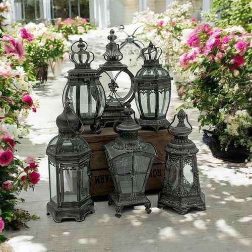40CM BRONZED 6 ASST METAL GARDEN LANTERNS