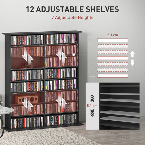 HOMCOM CD Storage Unit DVD Tower Blu-ray Storage Shelf for Office, Black