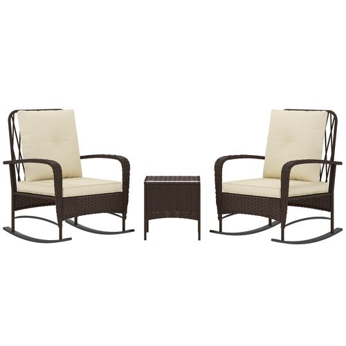 Outsunny Rattan Bistro Set Balcony Furniture with Rocking Chairs, Brown