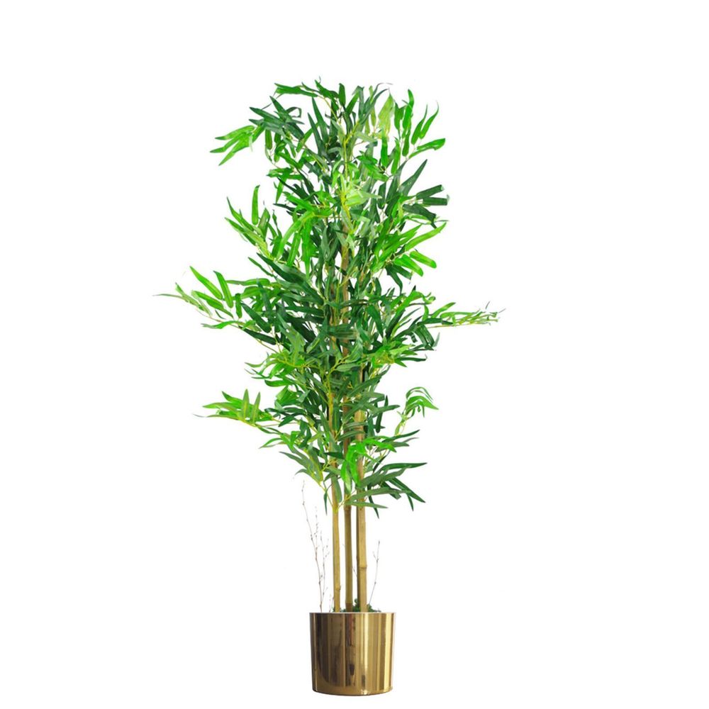 Premium 4ft Natural Look Artificial Bamboo Tree with Gold Metal Planter - Realistic, Low-Maintenance Indoor Plant