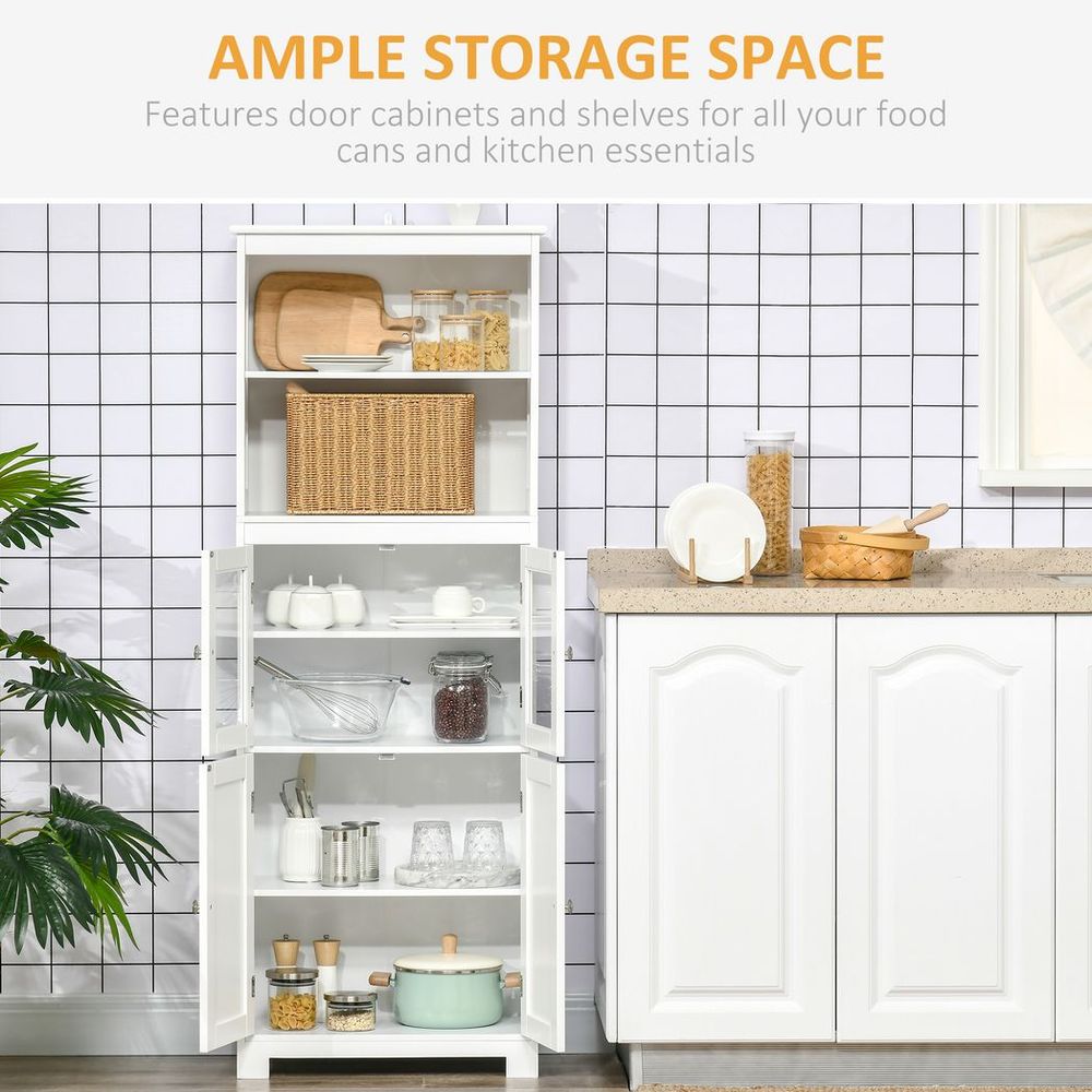 HOMCOM Kitchen Storage Cabinet w/ Adjustable Shelves, Glass Doors, White