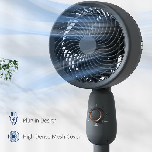 HOMCOM Pedestal Fan for Bedroom, Powerful Air Circulator with 3 Speed, Grey