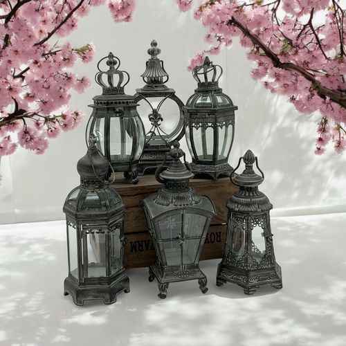 40CM BRONZED 6 ASST METAL GARDEN LANTERNS