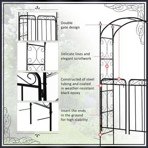 Metal Decorative Backyard Arch Gate Garden Arbor for Climbing Plants Outsunny