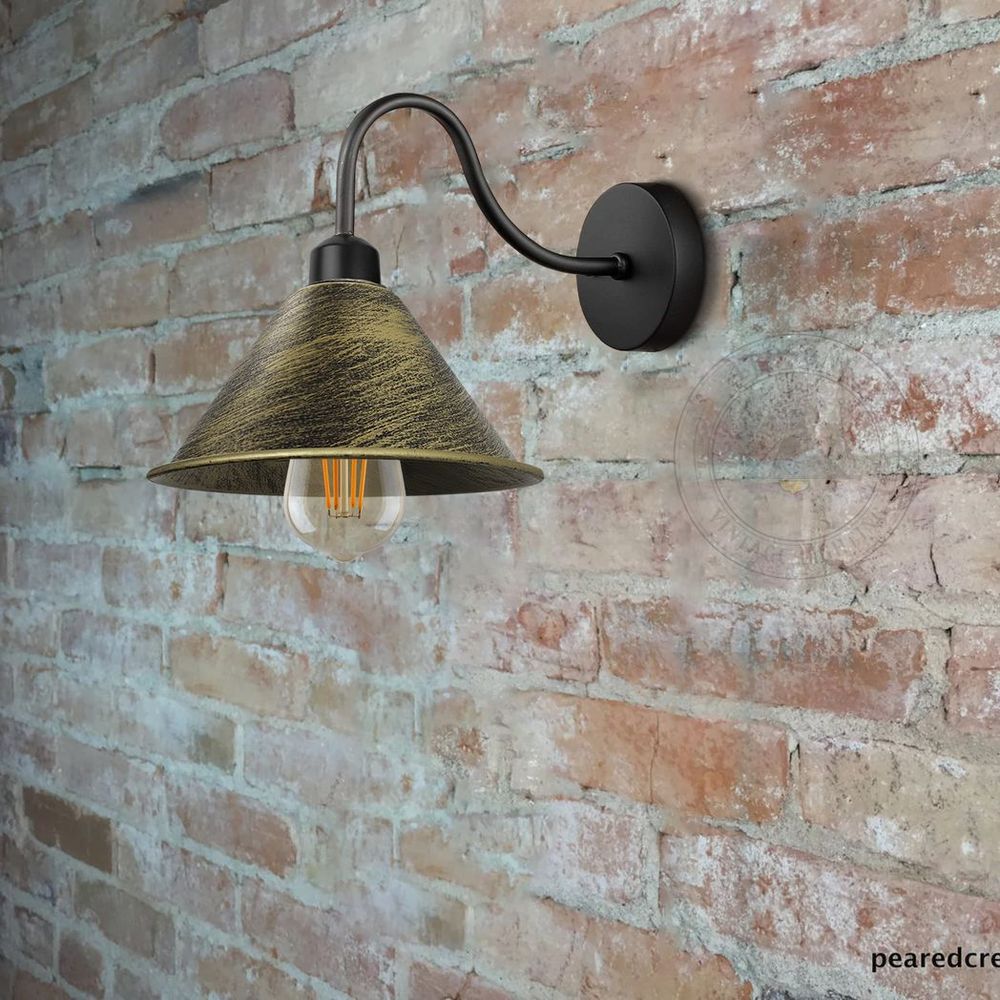 Brushed Brass Vintage Wall Light Fixture - Black Wall Sconce - E27 Base - High-Quality Craftsmanship