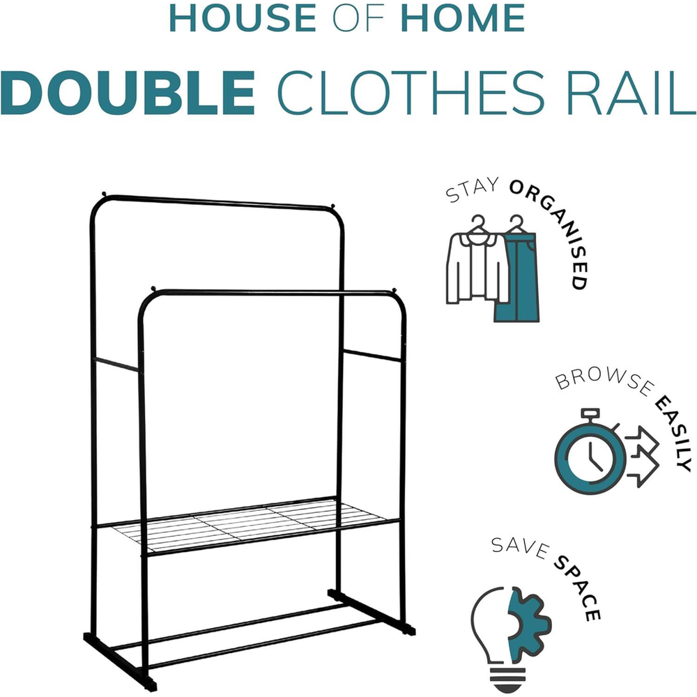 Maximize Storage Space with Black Double Clothes Rail