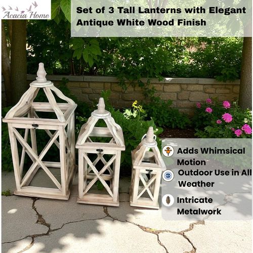 59/36/25CM SET 3 WOODEN LANTERNS