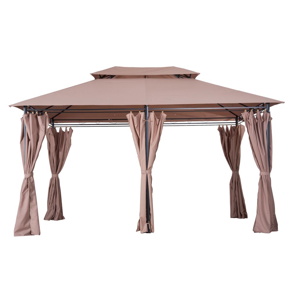 Outsunny 4m x 3m Pavilion Steel Frame Garden Gazebo Khaki - Protection, Stability, and Style!