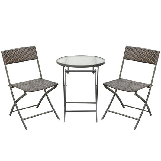 Outsunny  3pc Wicker Rattan Bistro Set-Brown Brown Chair Size: 61L x 46W x 84H cmTable Size: 60D x 72H cm