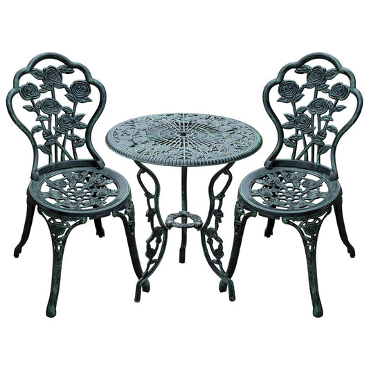 Outsunny  3 Pcs Cast Aluminum Bistro Set-Green Antique Green 60cm x 60cm x 69cm