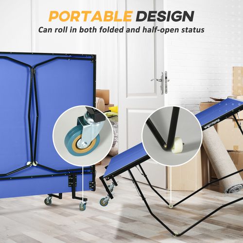 SPORTNOW 9FT Folding Table Tennis Table w/ 8 Wheels, for Indoors